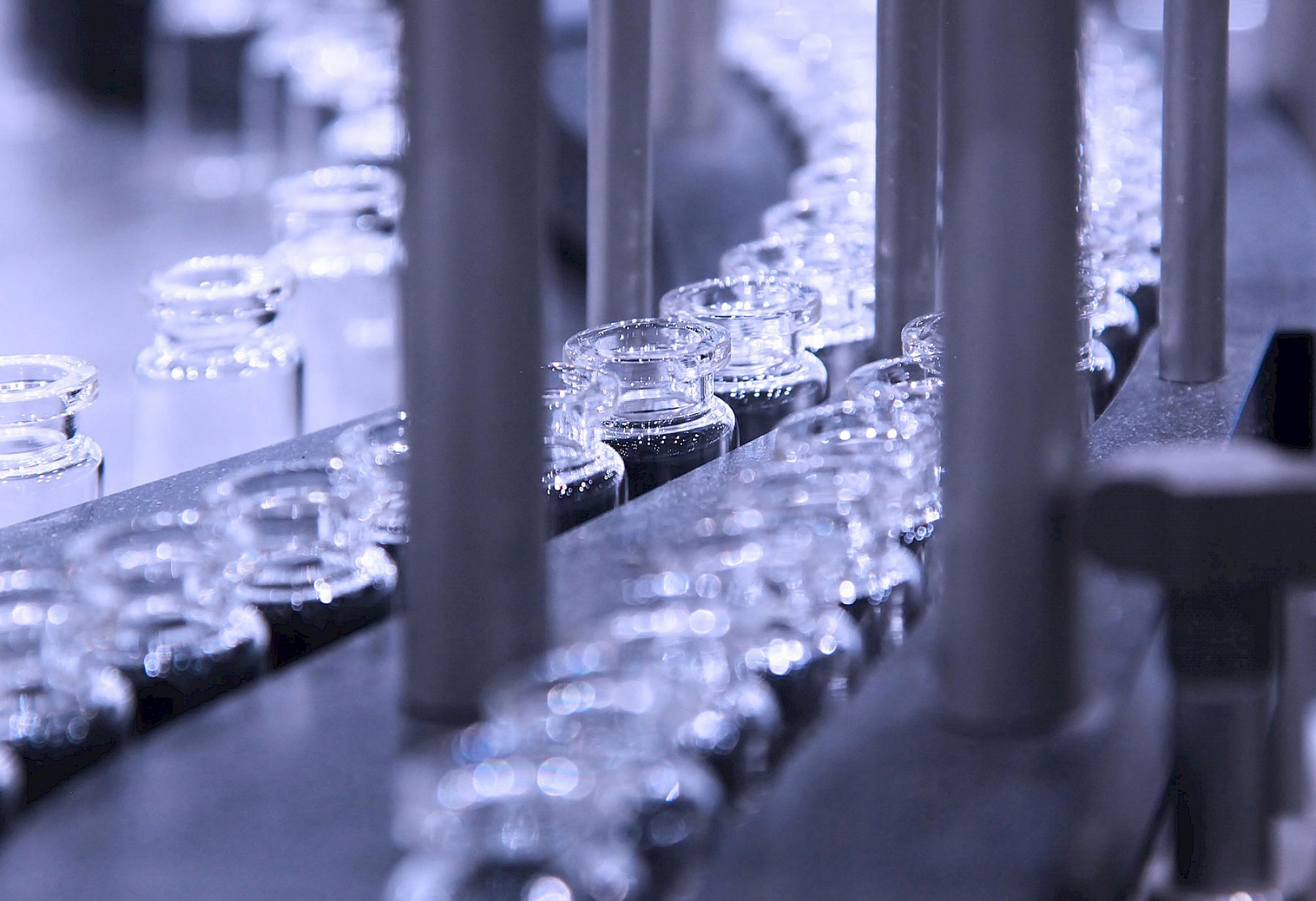 Vials on a production line
